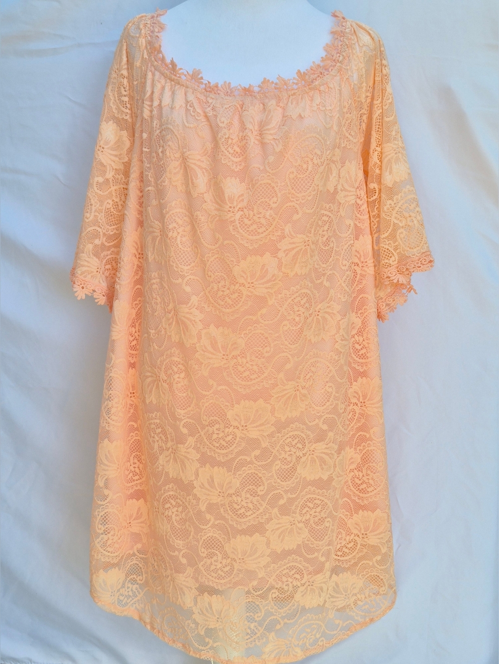 MIHOLL Peach Floral Lace Bell Sleeve Midi Dress - Size XL